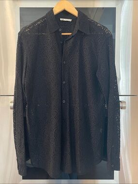Zara Black Crochet Lace Button-Up Top